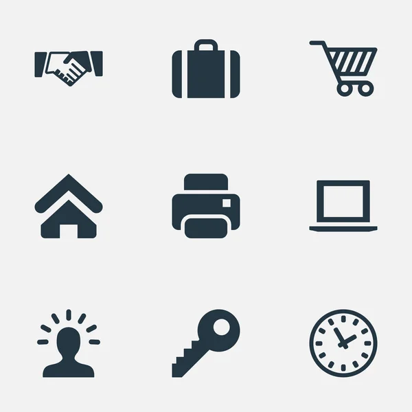 Conjunto de ilustração vetorial de ícones de negócios simples. Elementos Usuário, Relógio, Máquina de impressão e outros Sinônimos . — Vetor de Stock