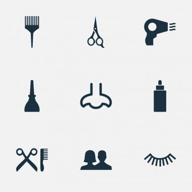 Vektör çizim basit Spa simgeler kümesi. Öğeleri berber, tarak, müşteriler ve diğer eş Lehçe, Unisex ve saç.