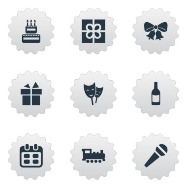 Vektör çizim basit tatil simgeler kümesi. Öğeleri içecek, gün, tren ve diğer eş Buhar, ödül ve kek-pasta.