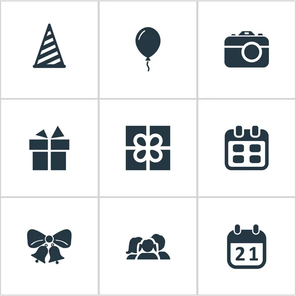 Vector εικονογράφηση σύνολο εικονιδίων απλά γενέθλια. Στοιχεία ΚΑΠ, κουτί, ημέρες και άλλα συνώνυμα φωτογραφία, αντηχούν και δώρων. — Διανυσματικό Αρχείο