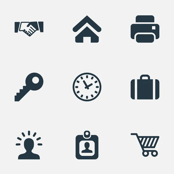 Conjunto de ilustración vectorial de iconos comerciales simples. Elementos Reloj, Monedero Comercial, Usuario y Otros Sinónimos Clave, Perfil e Impresora . — Vector de stock