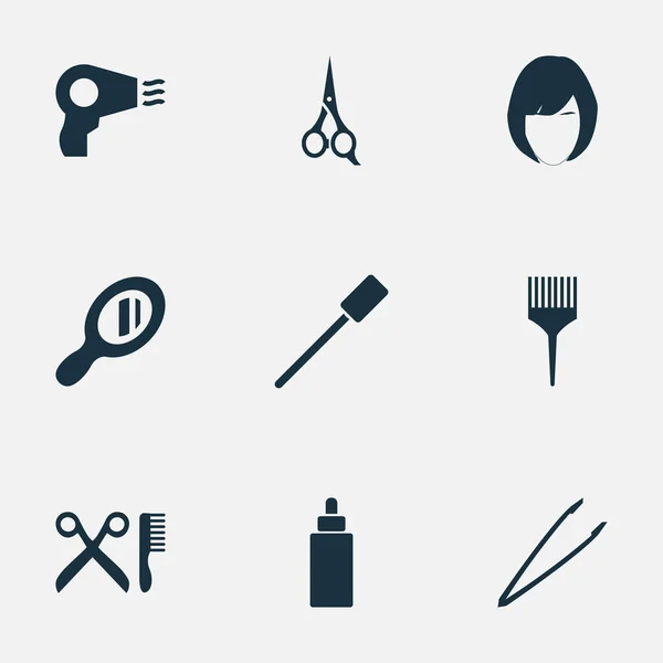 Vector Illustration Set of Simple Cosmetics Icons (en inglés). Elementos Peinado, Peine, Peluquería y Otros Sinónimos Corte de pelo, Aceite y Herramienta . — Vector de stock