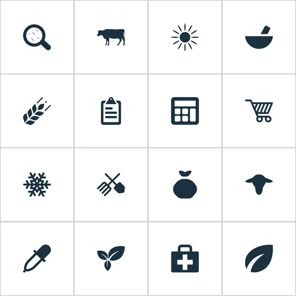 Vektorové ilustrace sada ikon jednoduché sklizeň. Prvky pipetou, Virus, seznam a další synonyma skladování, lékařské a dobytek. — Stockový vektor