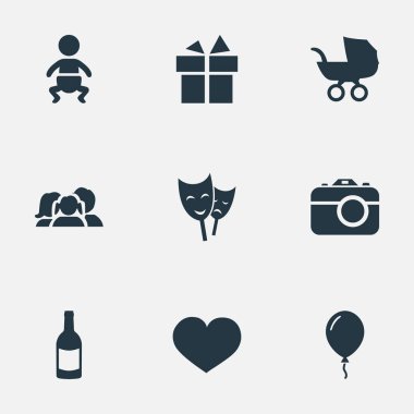 Vektör çizim basit tatil simgeler kümesi. Öğeleri ruh, Bebek, Aerostat ve diğer eş anlamlı hediye bebek ve şerit.