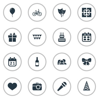 Vektör çizim basit kutlama simgeler kümesi. Öğeleri Soul, gün, rezonansa ve diğer eş anlamlı aile mikrofon ve hediye.