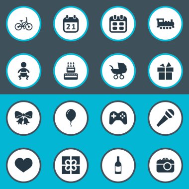 Vektör çizim basit tatil simgeler kümesi. Öğeleri şekerlemeler, Bebek, oyun ve diğer eş anlamlı tren Fizz ve Tarih.