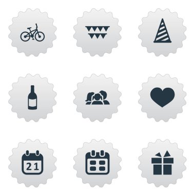 Vektör çizim basit tatil simgeler kümesi. Öğeleri içecek, ruh, şerit ve diğer eş anlamlı bisiklet, zamanlama ve içecek.