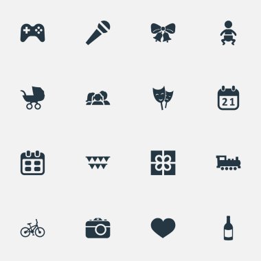 Vektör çizim basit tatil simgeler kümesi. Öğeleri konuşma, maske, oyun ve diğer eş anlamlı süsleri, ev içi kullanımına yönelik ve kalp.