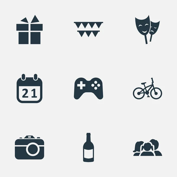 Vector Illustration Set Of Simple Holiday Icons. Elements Beverage, Game, Domestic And Other Synonyms Domestic, Ribbon And Photo. — Stock Vector