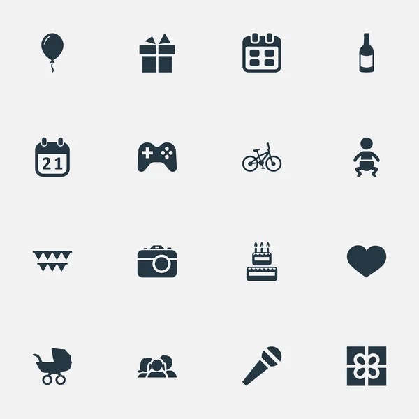 Vector Illustration Set Of Simple Birthday Icons. Elements Beverage, Bicycle, Confectionery And Other Synonyms Photo, Present And Party. — Stock Vector