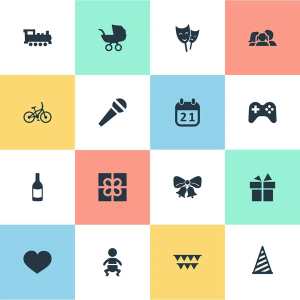 Векторный набор простых праздничных иконок. Elements Train, Game, Box and Other Synonyms Joystick, Bicycle And Champagne . — стоковый вектор