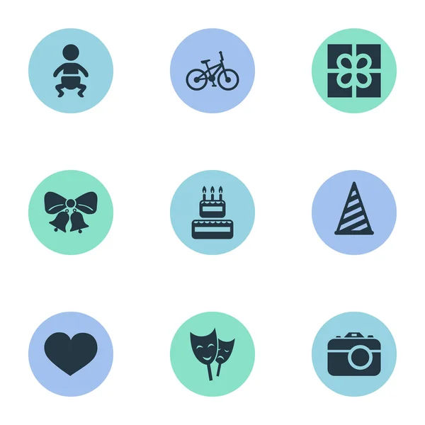 Vector Illustration Set of Simple Celebration Icons (en inglés). Elementos Máscara, Resonar, Bebés y Otros Sinónimos Presente, Campanas Y Carne Dulce . — Vector de stock