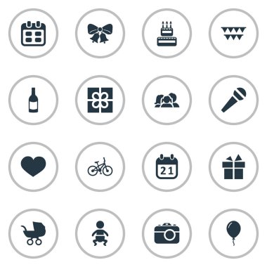 Vektör çizim basit kutlama simgeler kümesi. Öğeleri bebek, kutu, ruh ve diğer eş sesli, spor ve bebek.