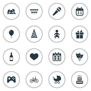 Vektör çizim basit kutlama simgeler kümesi. Öğeleri konuşma, Aile içi, özel gün ve diğer eşanlamlı bebeğim, kalp ve oyun.