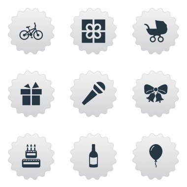 Vektör çizim basit kutlama simgeler kümesi. Öğeleri bebek arabası, kutu, rezonansa ve diğer eş balon, Bebek ve Sweetmeat.