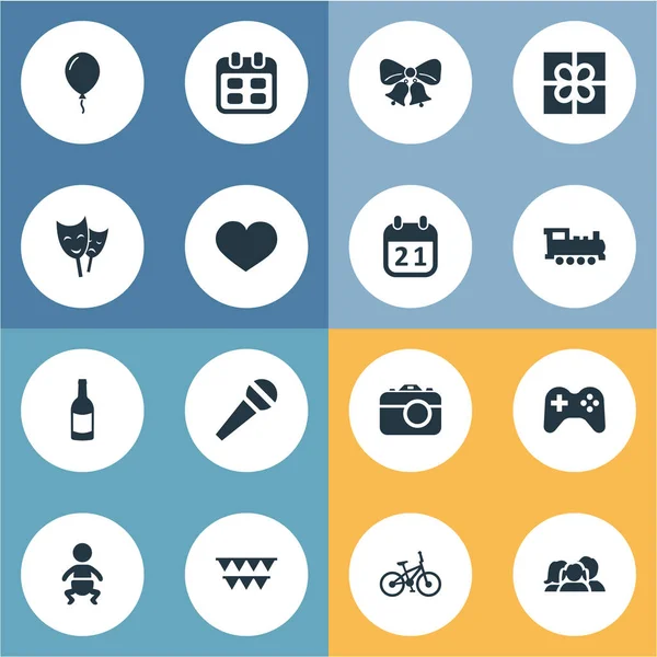 Vector illustratie Set van eenvoudige vakantie iconen. Elementen Camera-, spel-, fiets- en andere synoniemen fiets, acteur en Fizz. — Stockvector