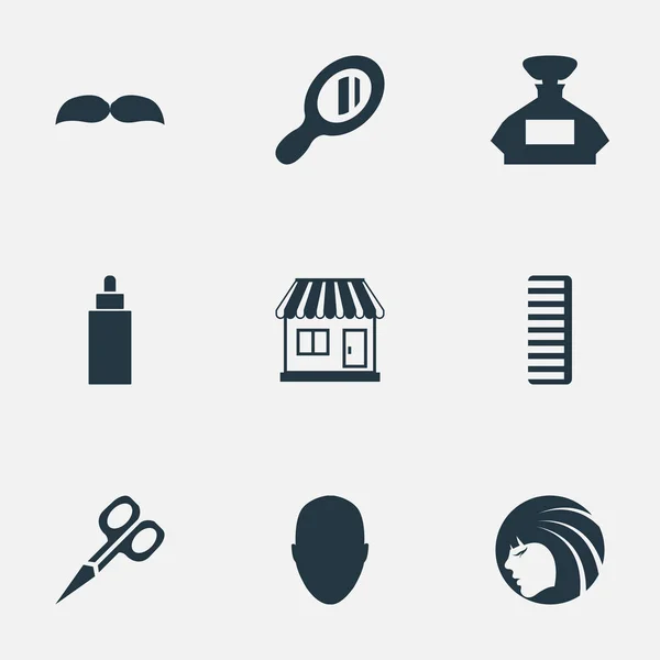Conjunto de ilustración vectorial de iconos de peluquería simples. Elementos Hackle, Supermercado, Envase y otras tijeras de sinónimos, Envase y supermercado . — Vector de stock