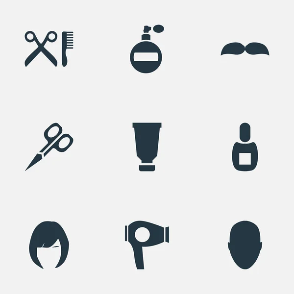 Conjunto de ilustración vectorial de iconos de peluquería simples. Elementos Cabello, Aroma, Frasco y Otros Sinónimos Cabello, Aroma y Frasco . — Vector de stock