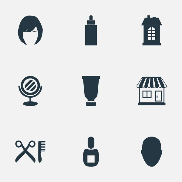 Conjunto de ilustração vetorial de ícones de cabeleireiro simples. Elementos Barbeiro Ferramentas, Recipiente, Humano e outros Sinônimos Loja, Construção e Loja . — Vetor de Stock