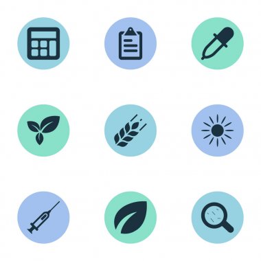 Vektör çizim basit hasat simgeler kümesi. Öğeleri şırınga, güneş, pipet ve diğer eş anlamlı Dropper, tıp ve matematik.