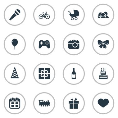 Vektör çizim basit tatil simgeler kümesi. Öğeleri bisiklet, ruh, oyun ve diğer eş anlamlı insanlar oynamak ve çan.