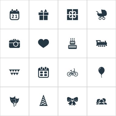 Vektör çizim basit kutlama simgeler kümesi. Öğeleri Yurtiçi, Bisiklet, şerit ve diğer eş anlamlı motor, ödül ve Bisiklet.