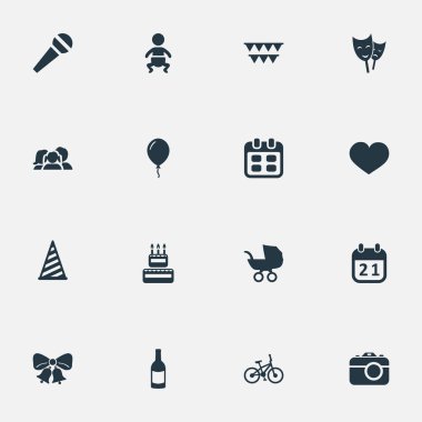 Vektör çizim basit tatil simgeler kümesi. Öğeleri şekerleme, içecek, Bisiklet ve diğer eş anlamlı konuşma, tonik ve takvim.