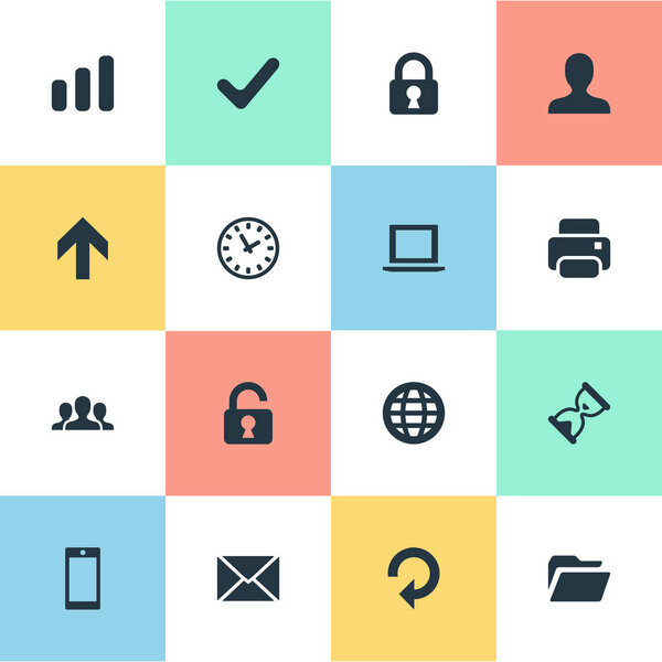 Vector Illustration Set Of Simple Apps Icons. Elements Community, Check, Watch And Other Synonyms Up, Timer And Okay.
