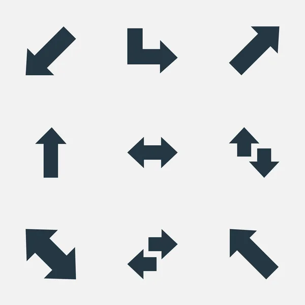 Vektorové ilustrace sada jednoduchých šipek ikon. Prvky nahoru dolů, ukazatel, směr nahoru a další synonyma nahoru, směr a doleva. — Stockový vektor