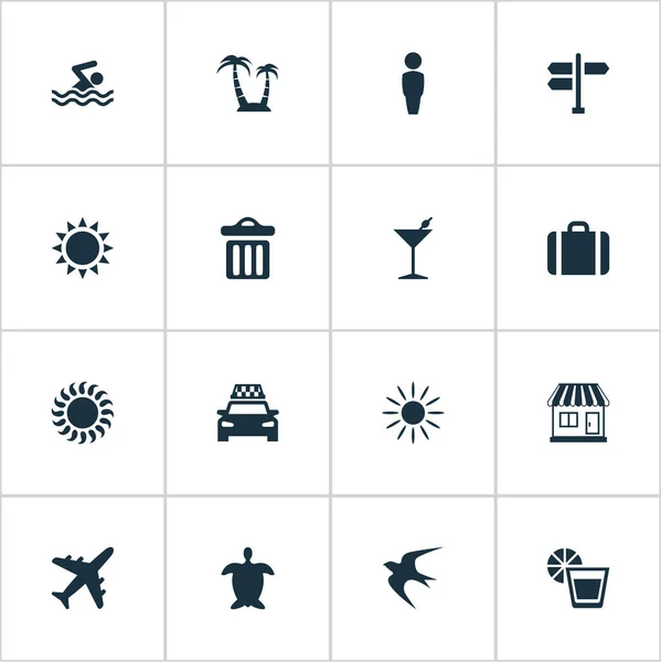 Vektor Illustration uppsättning enkel Beach ikoner. Element Taxi, sopor, Cocktail och andra synonymer Man, lagra och dricka. — Stock vektor