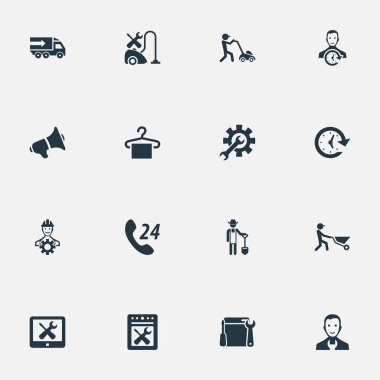 Vektör çizim basit yardımcı simgeler kümesi. Öğeleri çiftçi kürek, görev, askı ve diğer eş anlamlı dönemi ile ulaşım ve mühendislik.