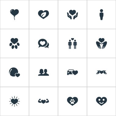 Vektör çizim basit Sevgililer simgeler kümesi. Öğeleri diyalog, parlak, otomotiv ve diğer eş, dikkatli ve eşcinsel sohbet.