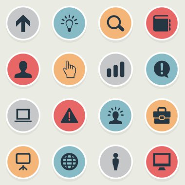 Vektör çizim basit tasarım simgeler kümesi. Öğeleri beyaz tahta, önemli, dünya ve diğer eş anlamlı önemli, Büyüteç'i ve Seç.