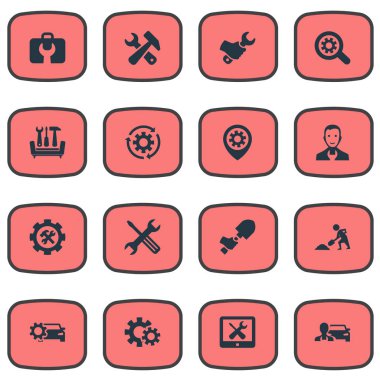 Vektör çizim basit simgeler kümesi. Öğeleri işçi, Oluşturucu, inşaat ve diğer eş döndürmek, aracı ve usta.