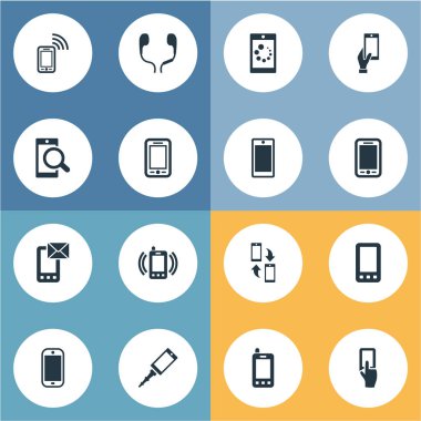 Vektör çizim basit Smartphone simgeler kümesi. Bir telefon, ekran, bağlantı alet ve diğer eş anlamlı kulaklık kullanarak öğeleri kulaklık ve kasa.