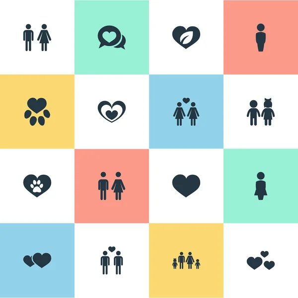 Vector Illustration Set Of Simple Valentine Icons. Elements Footprint, Couple, Hearts And Other Synonyms Family, Homosexual And Three. — Stock Vector