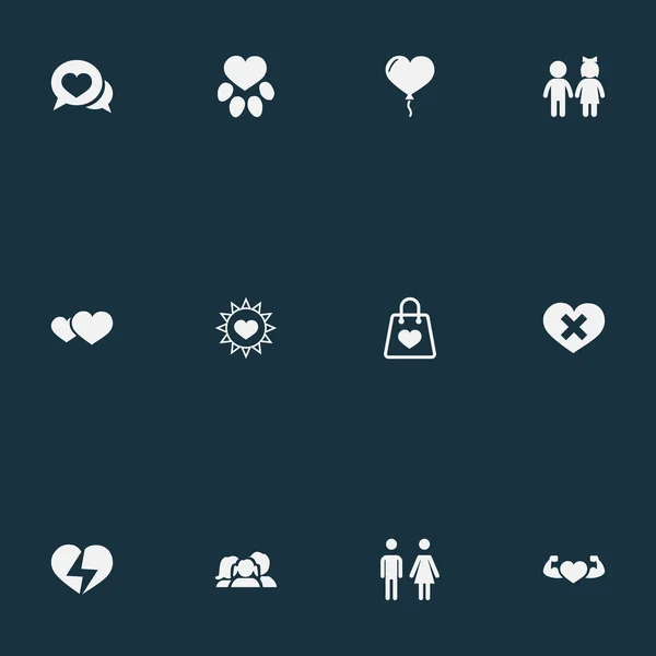 Conjunto de ilustração vetorial de ícones de amor simples. Elementos Crianças, Pacote, Forte E Outros Sinônimos Pessoas, Paw And Heartbreak . — Vetor de Stock