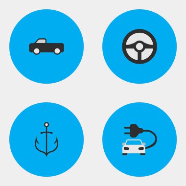 Vektör çizim basit ulaşım simgeler kümesi. Öğeleri ücret, kamyon, armatür ve diğer eş anlamlı otomobil armatür ve demir.