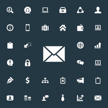 Vektör illüstrasyon iş basit simgeler kümesi. Öğeleri işbirliği, monitör ve diğer eş anlamlı mektup sohbet kutusu ve temsilcisi.
