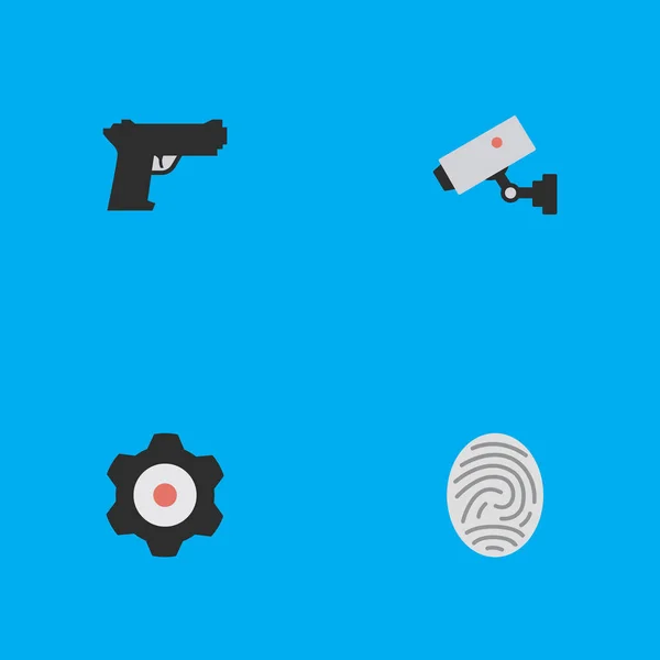 Vektor Illustration uppsättning enkla brott ikoner. Element Bioskyner, tillsyn, vapen och andra synonymer tillsyn, mekaniska och fingeravtryck. — Stock vektor