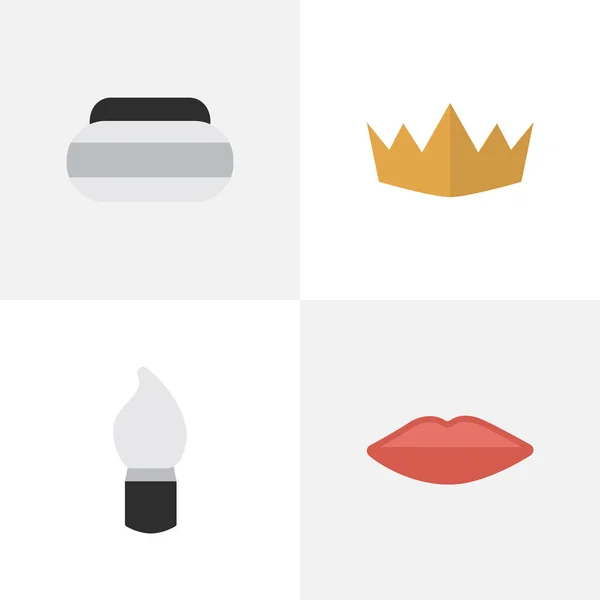 Vektoros illusztráció készlet egyszerű divat ikonok. Elemek koronáját, Jar, ajkak, és más szinonimák Kiss, korona és a korona. — Stock Vector