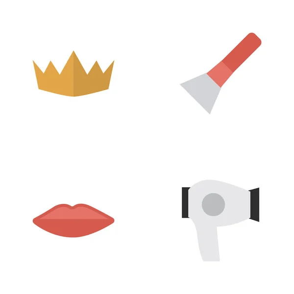 Vector Illustration Set Of Simple Beauty Icons. Elements Brush, Crown, Drying Machine And Other Synonyms Crown, Coloring And Lipstick. — Stock Vector