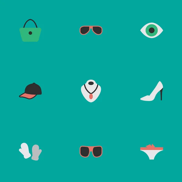 Conjunto de ilustración vectorial de iconos de equipos simples. Elementos Ojo Accesorio, Gafas de Sol, Joyería Y Otros Sinónimos Collar, Zapato Y Gafas . — Vector de stock