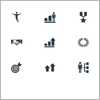 Vektör çizim basit başarı simgeler kümesi. Öğeleri Freeman, ödül, diyagram ve diğer eş anlamlı kahraman, madalya ve büyüme.