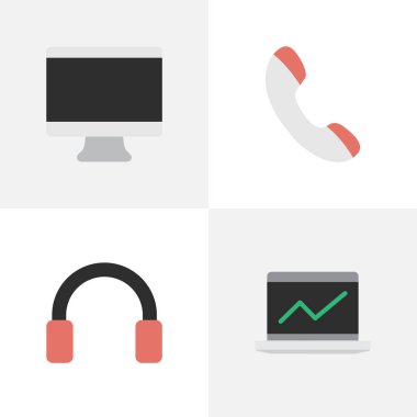 Vektör çizim basit cihazlar simgeler kümesi. Öğeleri ekran, dizüstü bilgisayar, kulaklık ve diğer eş anlamlı istatistikler, ekran ve dizüstü.