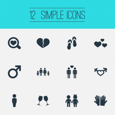 Vektör çizim basit severler simgeler kümesi. Öğeleri plaj sandaletleri, bardağı, eldiven eş anlamlı sandalet, erkek ve Flop.