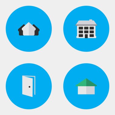 Vektör çizim basit özellik simgeler kümesi. Öğeleri giriş, yapı, mimarisi ve diğer eş anlamlı Emlak inşaat ve açık.