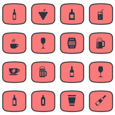 Vektör çizim basit içecek simgeler kümesi. Öğeleri cam, Pub, şişe ve diğer eş anlamlı şişe konyak ve kadehi.