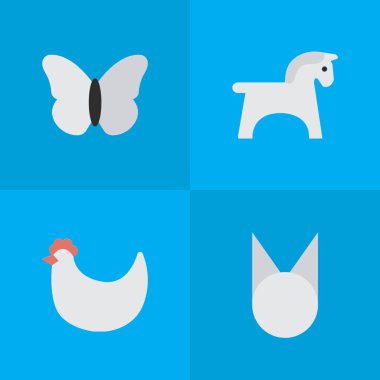 Vektör çizim basit hayvanlar simgeler kümesi. Öğeleri horoz, at, kedi ve diğer eş anlamlı kedi, at ve kelebek.