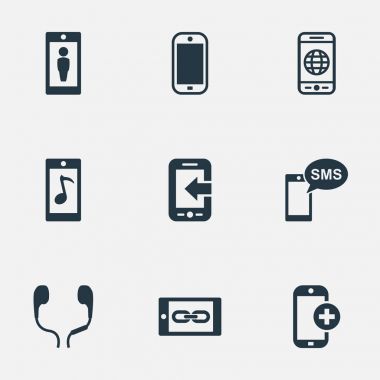 Vektör çizim basit simgeler kümesi. Öğeleri dünya çapında Net, bağlantı, monitör ve diğer eş anlamlı Mobile kulak manşonları ve eklemek.